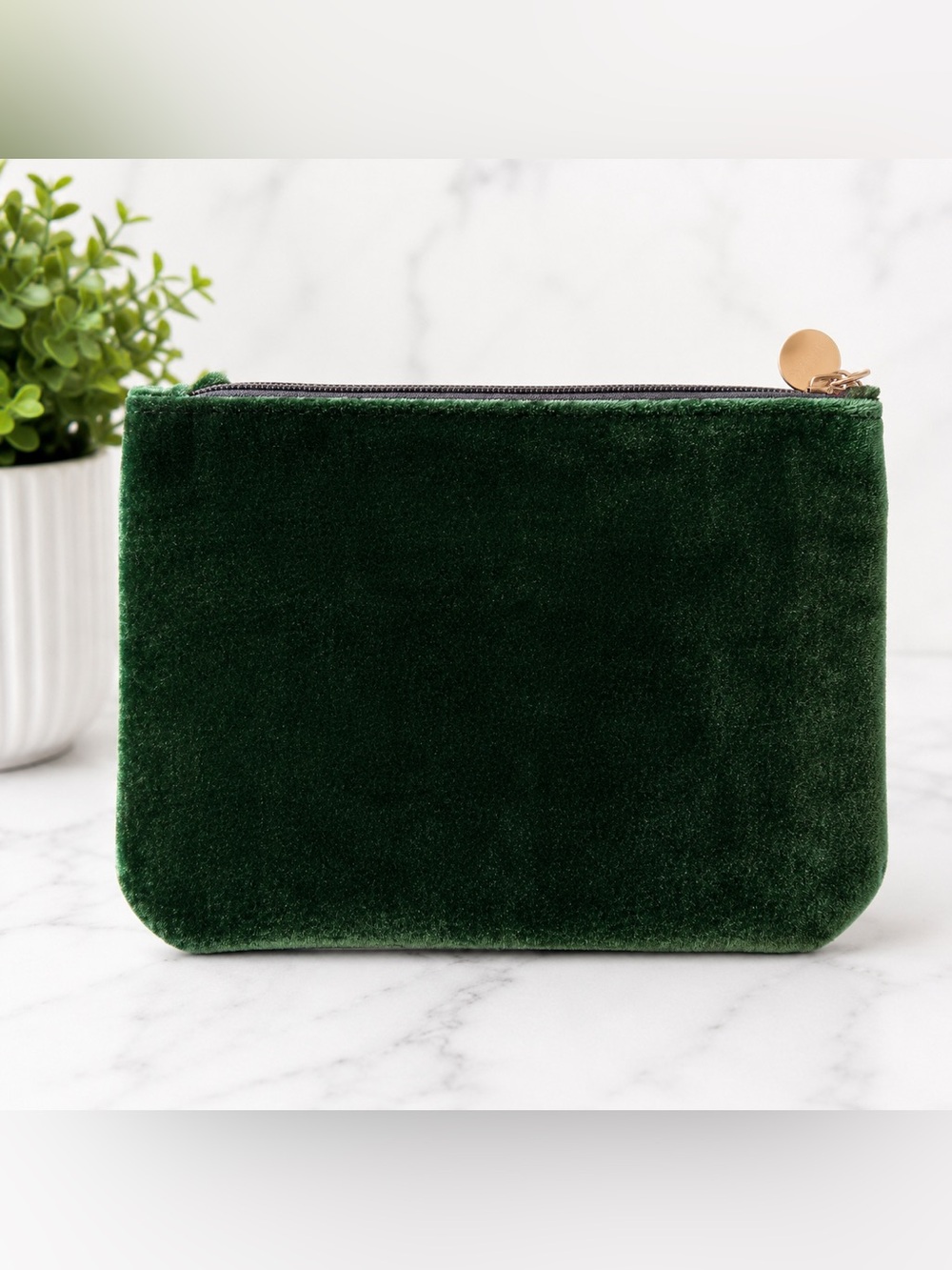 Ipsy Forest Green Velvet Zip Pouch